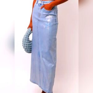 NWT Metallic Light Blue Denim Maxi Skirt